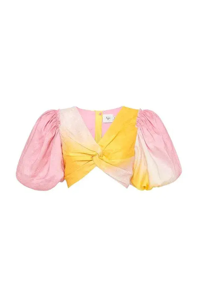 Aje Cloud Burst Puff Sleeve Cropped Top Tie Dye Pink Size 12 for rent on The Volte - main image