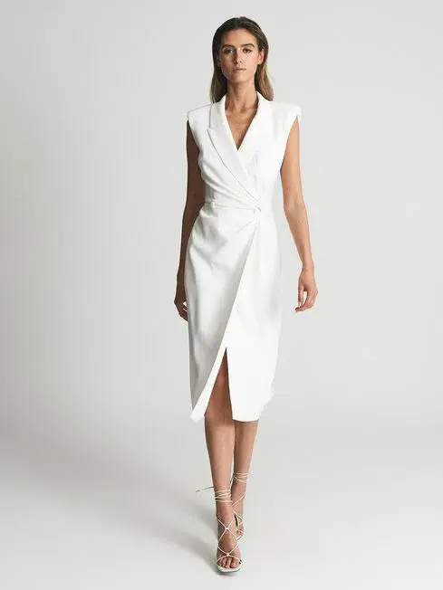 Reiss Cecile Tuxedo Midi Dress White Size AU 8 - Image 1
