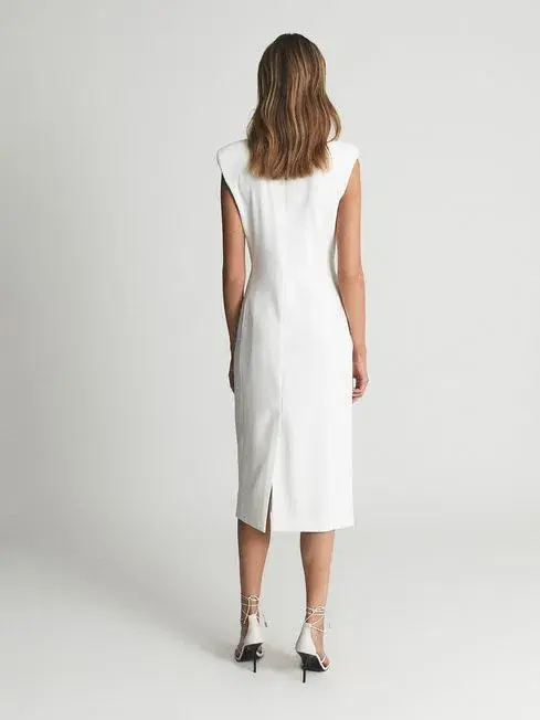 Reiss Cecile Tuxedo Midi Dress White Size AU 8 - Image 3