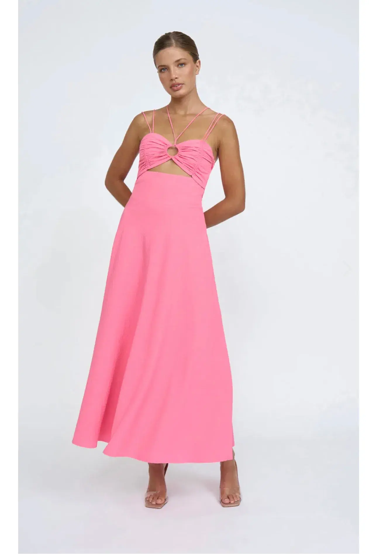 By Johnny Isola Bella Strap Midi Dress Pink Size AU 10 - Image 1