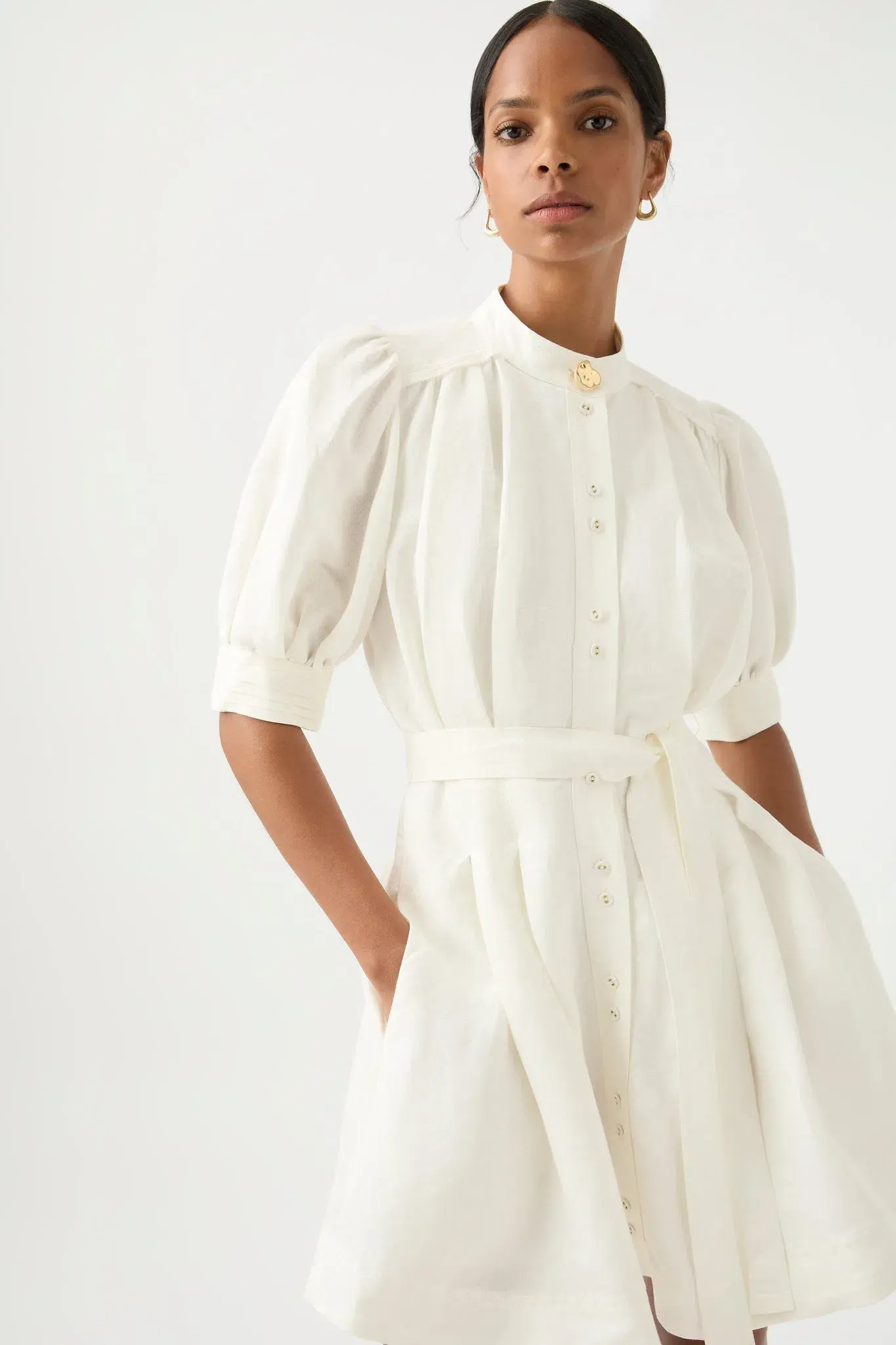 Aje Eden Box Pleat Mini Dress White Size AU 10  - Image 2