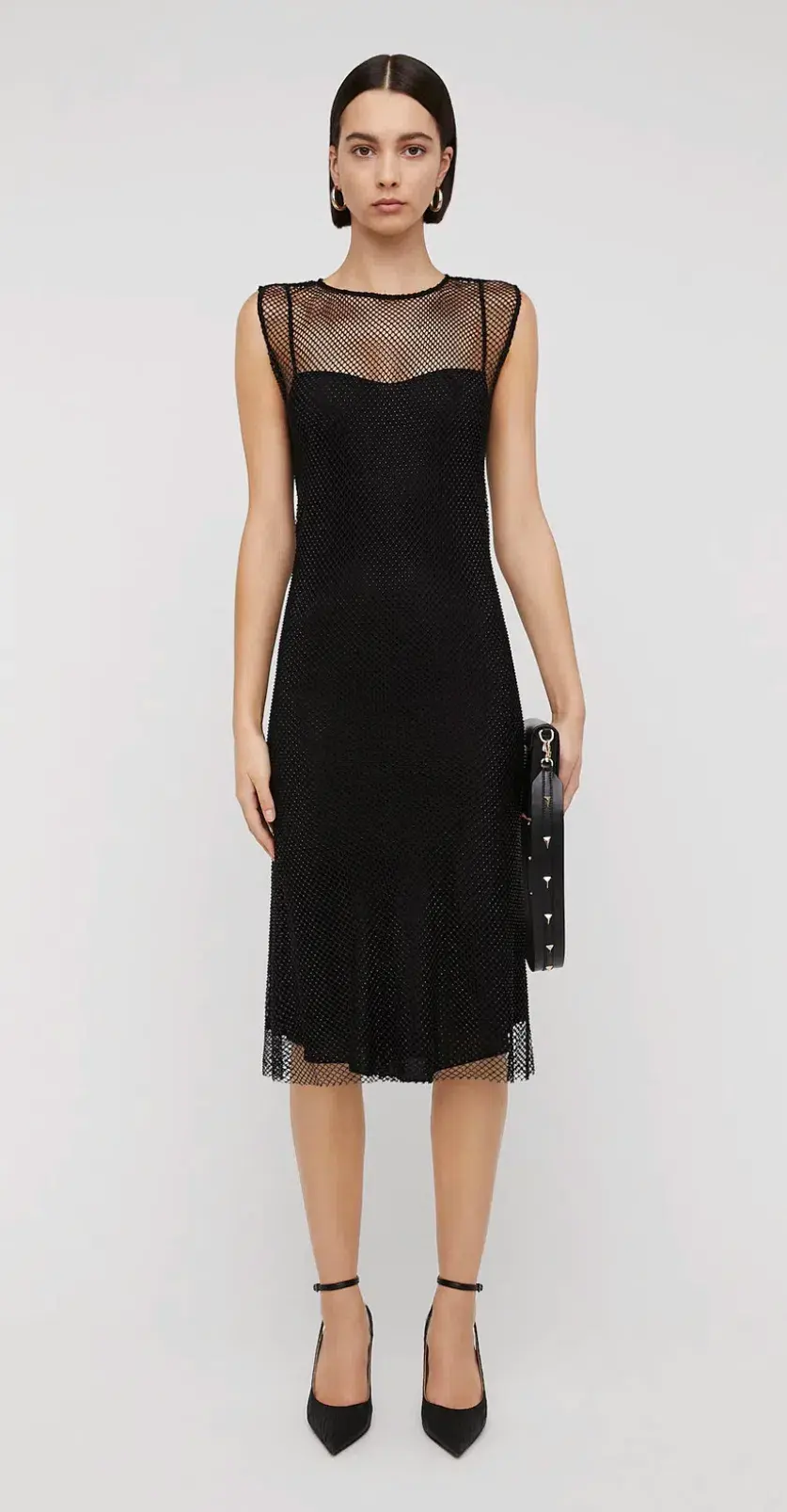 Scanlan Theodore Diamante Mesh Dress Black Size AU 6 - Image 1