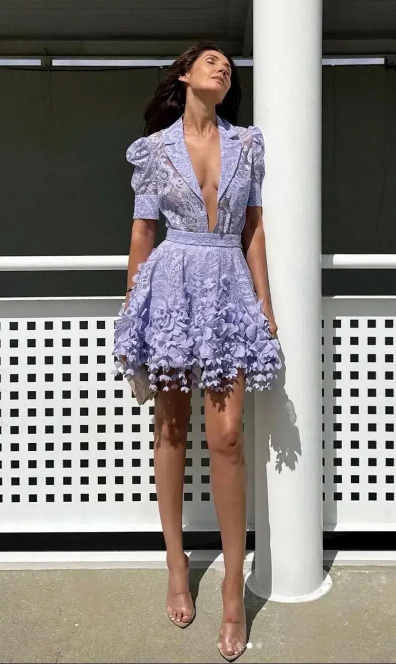 Zimmermann High Tide Flip Mini Skirt & Lace Shirt Set Periwinkle Size 0/ AU 6 to 8 - Image 3