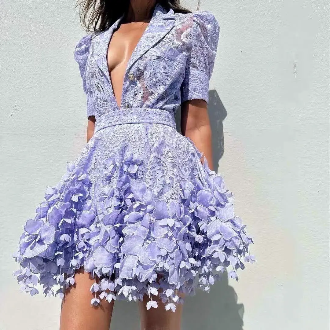Zimmermann High Tide Flip Mini Skirt & Lace Shirt Set Periwinkle Size 0/ AU 6 to 8 - Image 2