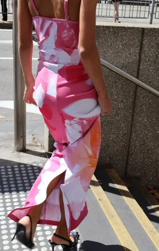 With Harper Lu Valentina Slip Dress Pink Hues Print Size 8 - Image 4