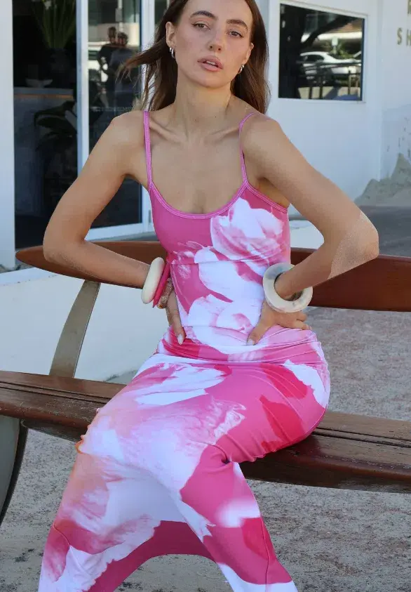 With Harper Lu Valentina Slip Dress Pink Hues Print Size 8 - Image 5