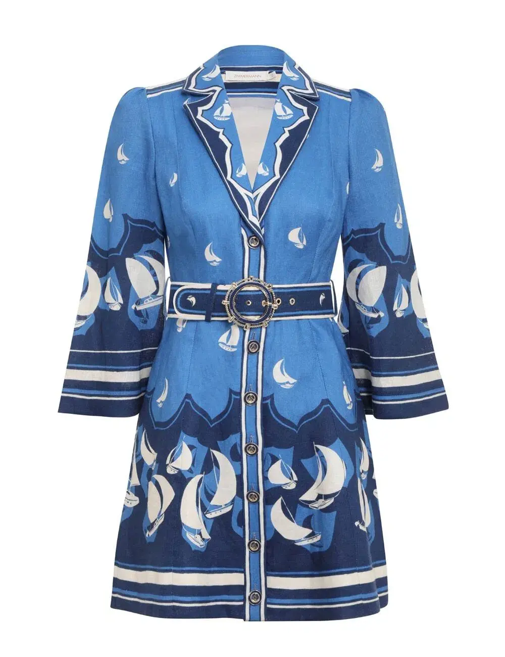 Zimmermann The High Tide Mini Shirt Dress in Blue Sailboats Size 0P / AU 6  - Image 2