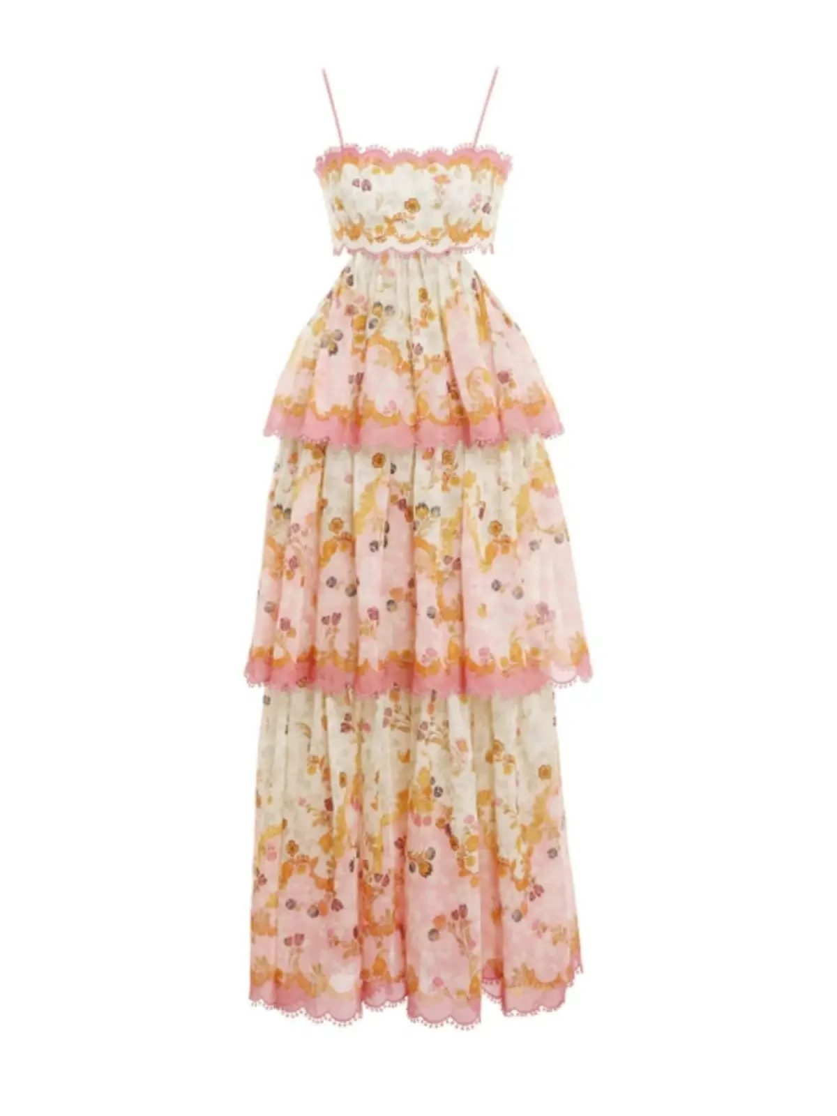 Zimmermann Laurel Frill Midi Dress Pink Green Floral Size 0 / AU 6 - Image 4