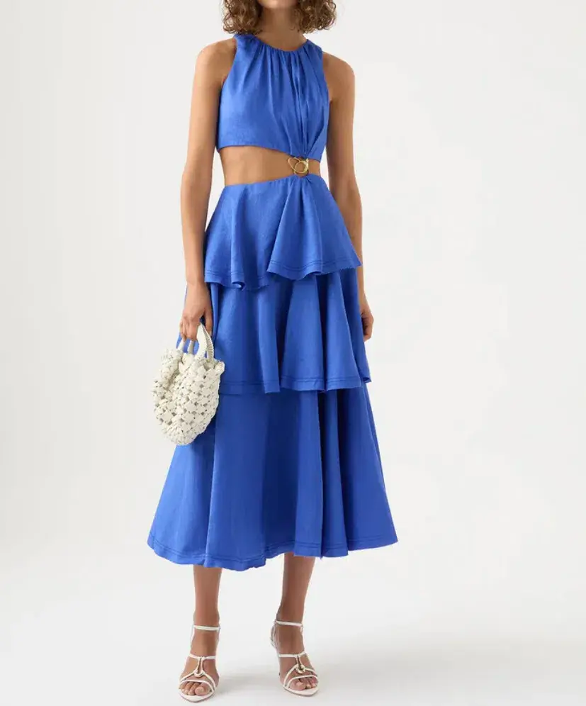 Aje Wave Cut Out Ring Midi Dress Marine Blue Size 12 / L - Image 1