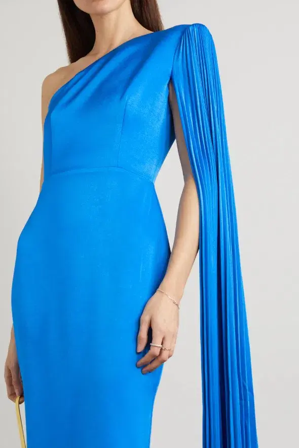 Alex Perry Marnel One Shoulder Cape Effect Pleated Satin Crepe Maxi Dress Blue Size 8 - Image 2