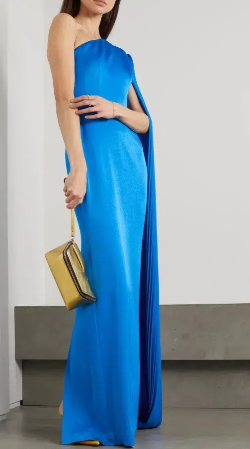 Alex Perry Marnel One Shoulder Cape Effect Pleated Satin Crepe Maxi Dress Blue Size 8 - Image 1