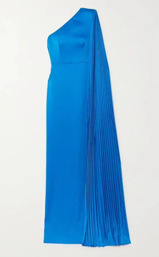 Alex Perry Marnel One Shoulder Cape Effect Pleated Satin Crepe Maxi Dress Blue Size 8 - Image 5