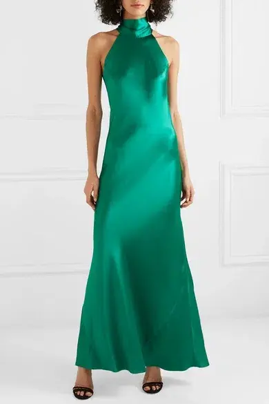 Galvan London Sienna Silk Satin Halter Neck Gown Emerald Green Size 8 - Image 4