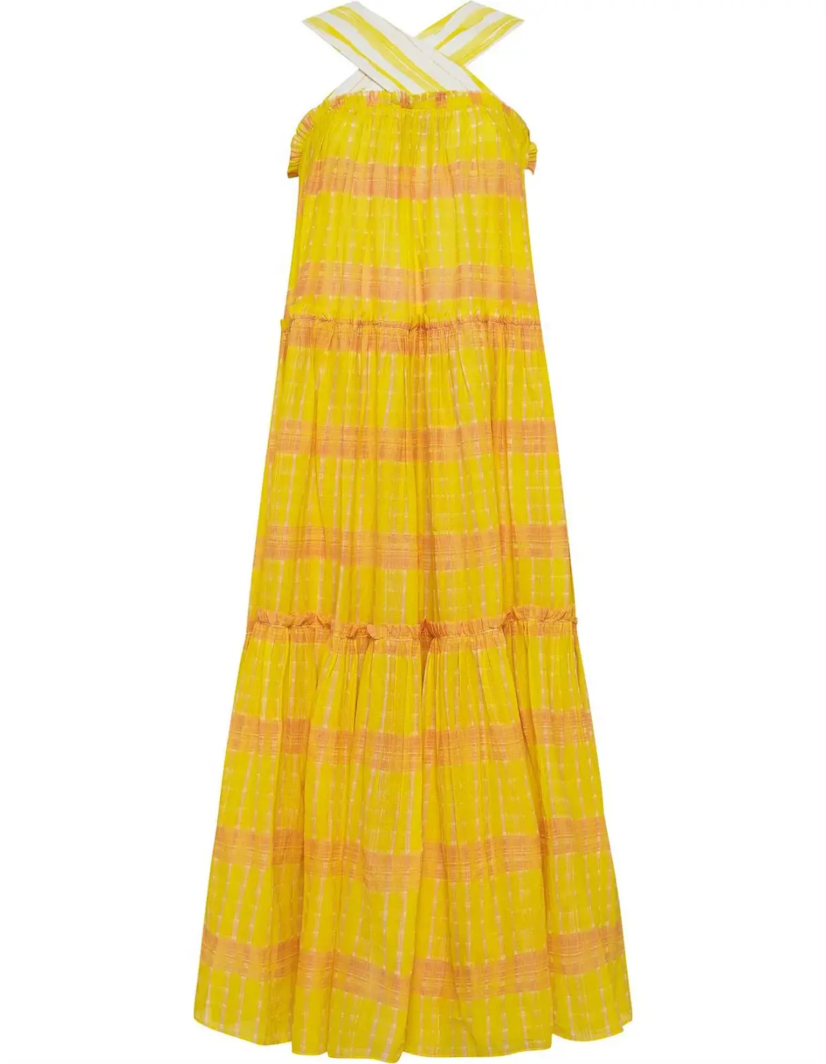 Aje Wilderness Tiered Dress Yellow Check Size 6 - Image 5