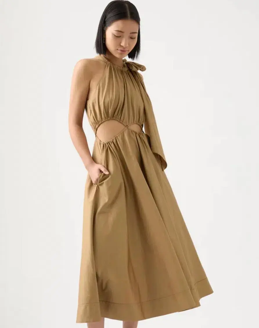  Aje Henriette Tie Strap Midi Dress Brown Size 6 / XS for rent on The Volte - main image