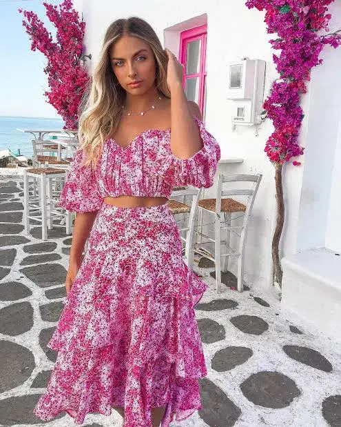Sheike Ditsy Floral Top And Skirt Pink Set Size AU 10 - Image 3