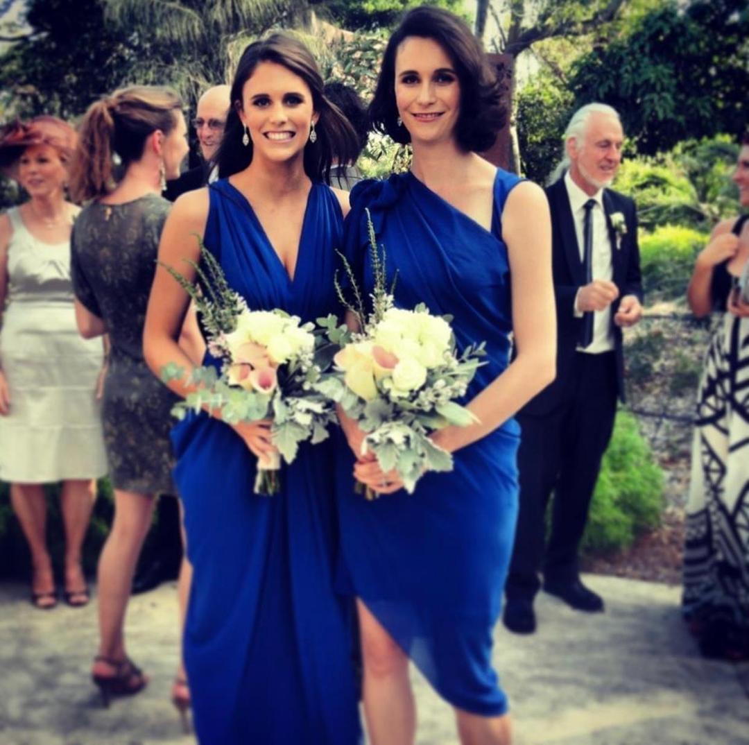 Carla Zampatti Waterfall Dress Blue Size 8 for rent on The Volte - main image