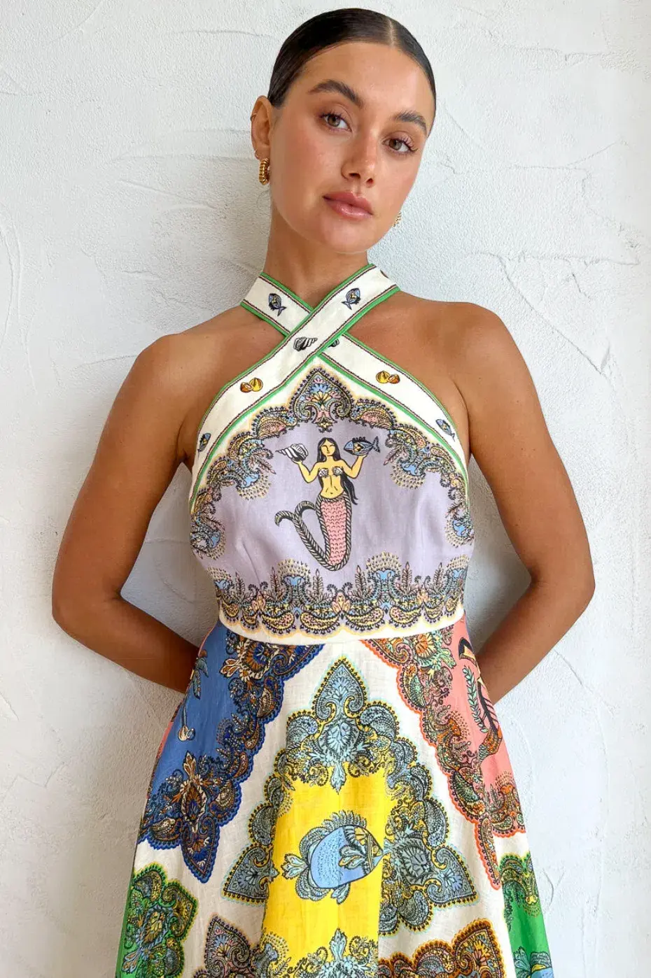 Alemais Trippy Troppo Halter Midi Dress Multi Size AU 10 for rent on The Volte - main image