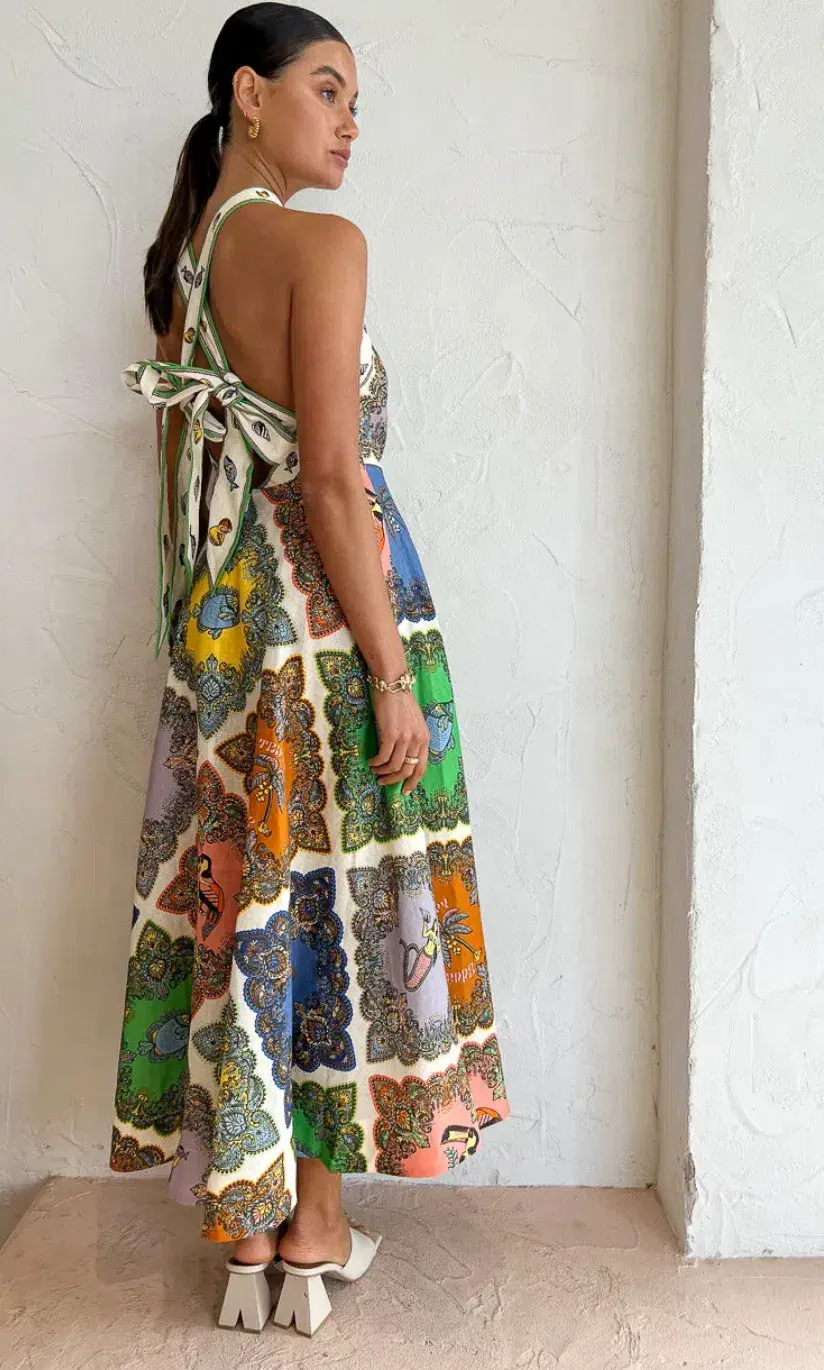 Alemais Trippy Troppo Halter Midi Dress Multi Size AU 12 for rent on The Volte - main image
