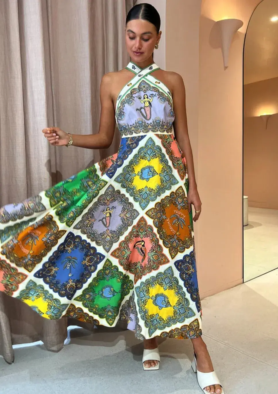 Alemais Trippy Troppo Halter Midi Dress Multi Size AU 12 for rent on The Volte - main image