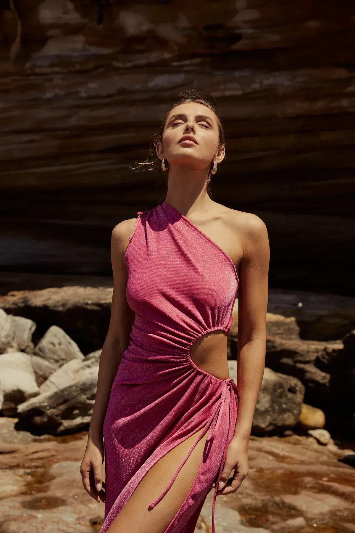 Sonya Moda Nour Shimmer Maxi Dress Pink Size AU 6 - Image 4