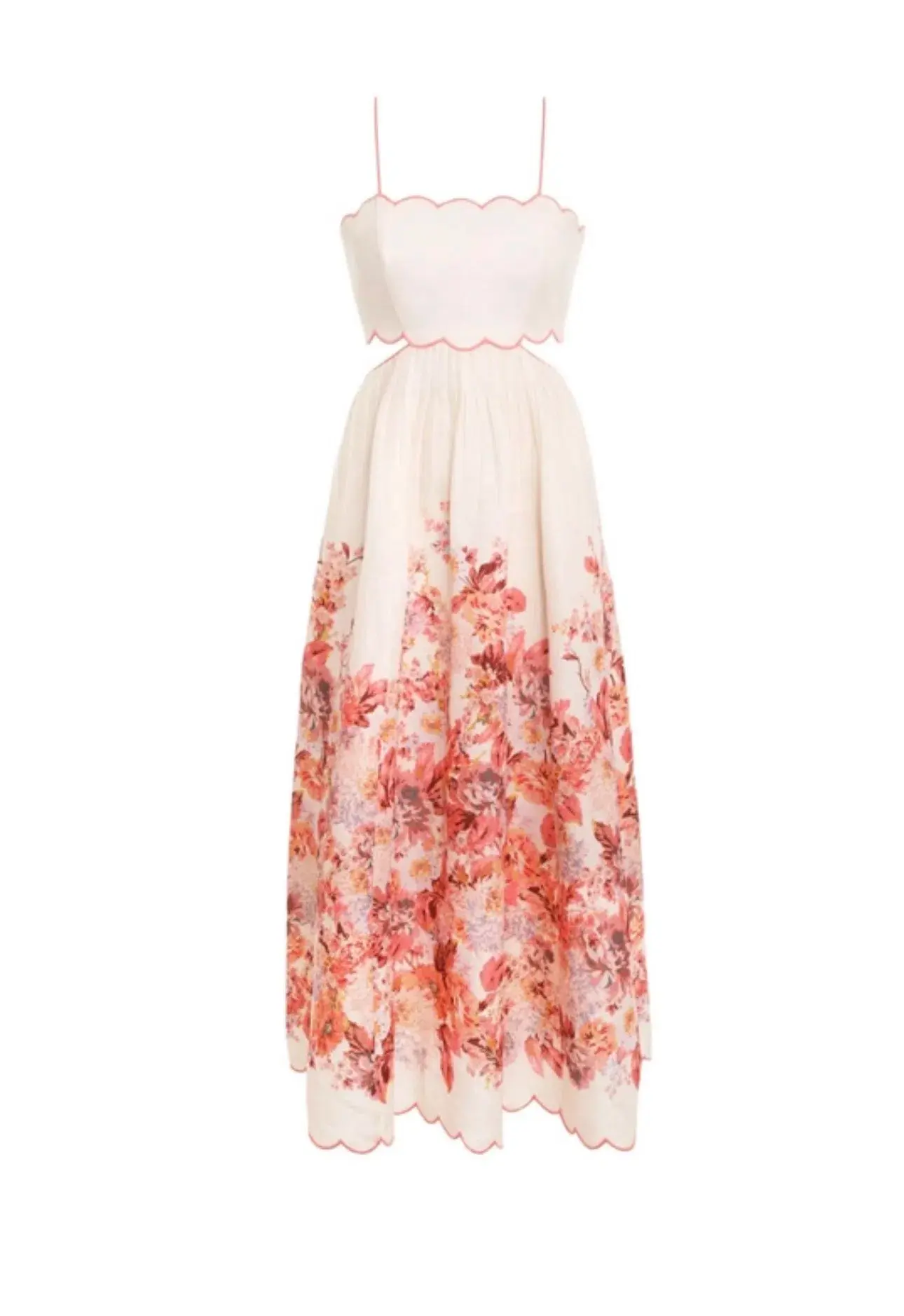 Zimmermann The Devi Scallop Midi Dress in Cream Floral Size 1 / Au 10 - Image 3