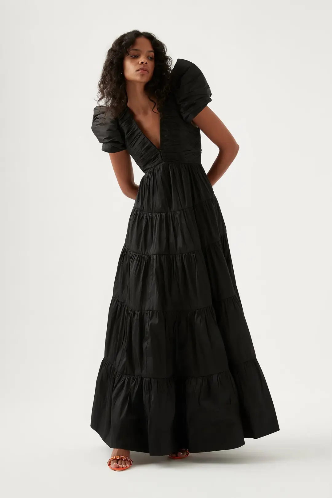 Aje Statuesque Tiered Gown Black Size 8 for rent on The Volte - main image