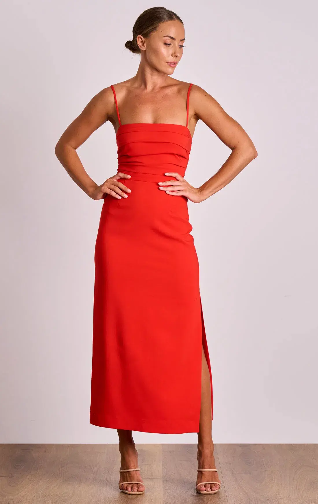 Pasduchas Emerson Column Midi Dress in Red Poppy Size 10 - Image 1