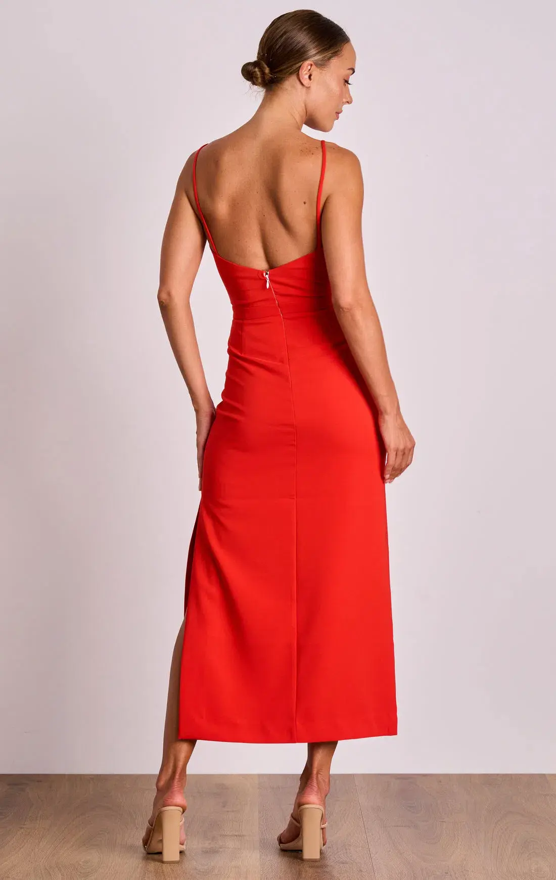 Pasduchas Emerson Column Midi Dress in Red Poppy Size 10 - Image 3