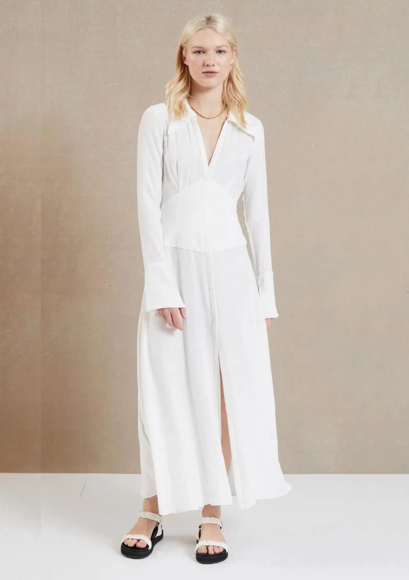 Bec & Bridge Raye Long Sleeve Maxi Dress Ivory Size 12  - Image 1