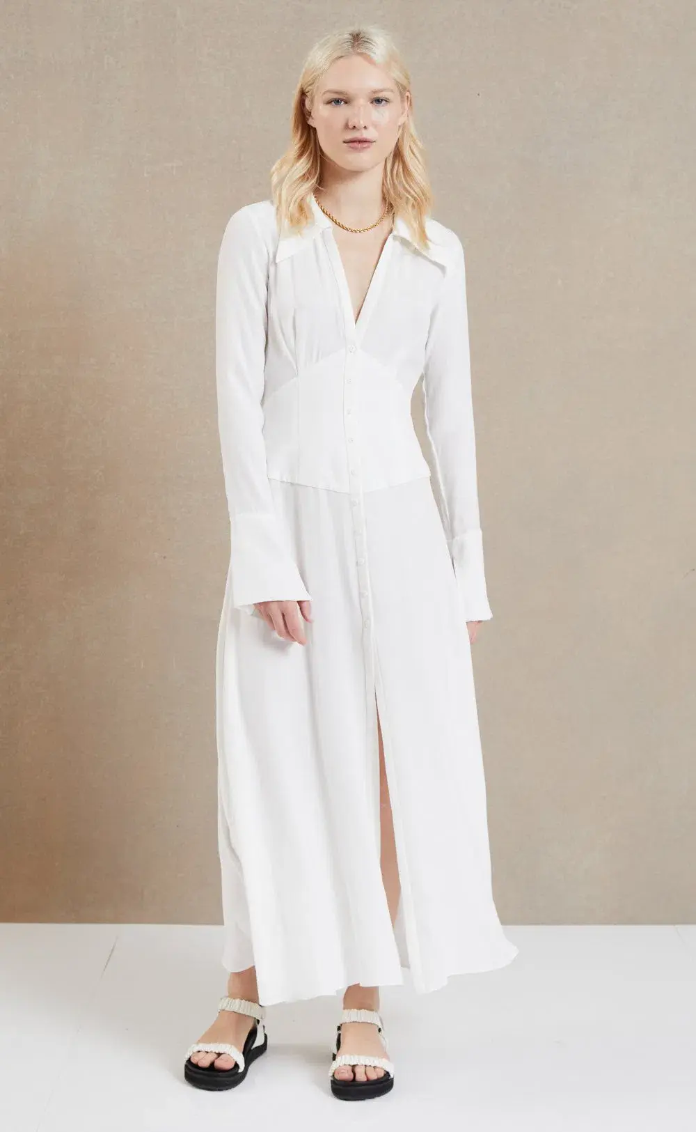Bec & Bridge Raye Long Sleeve Maxi Dress Ivory Size 12  - Image 4