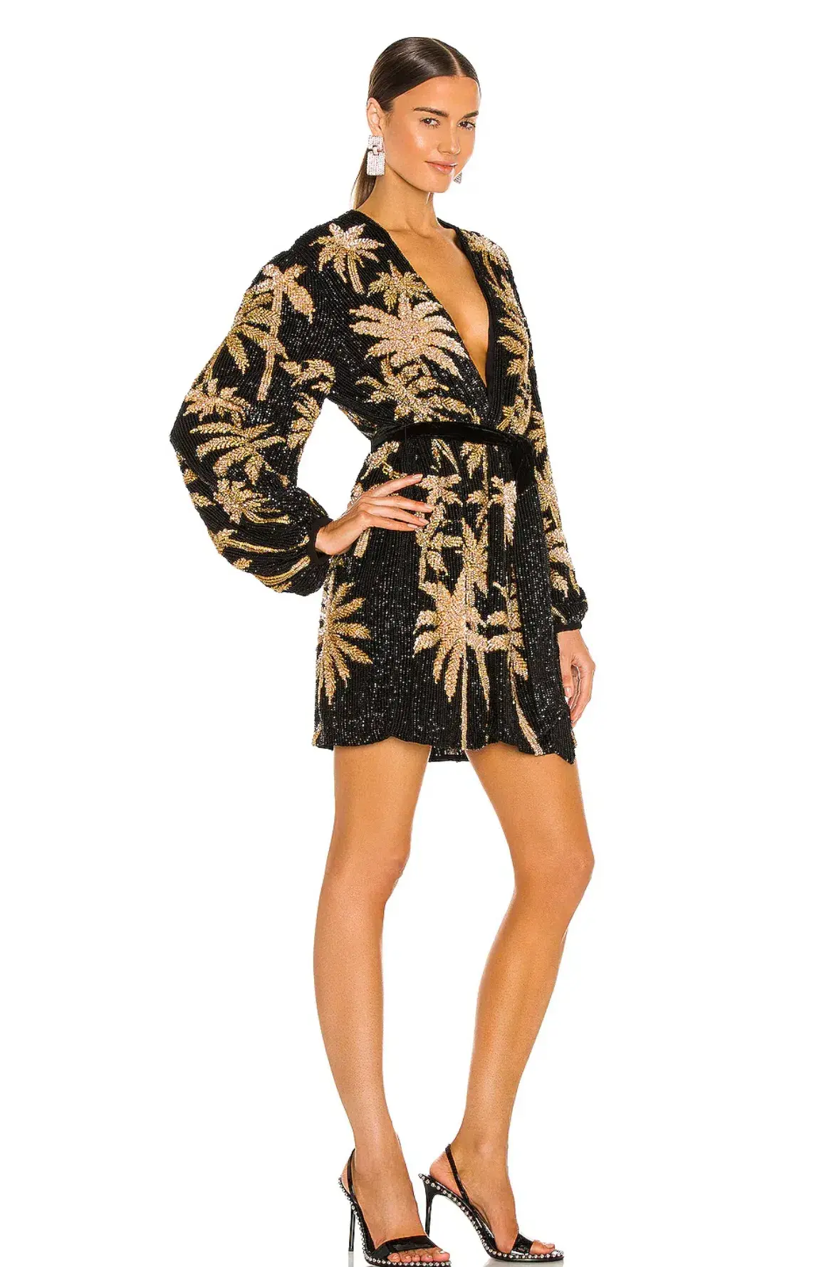 Retrofete Gabrielle Robe Dress in Blac/Gold Palm Size 6 - Image 1