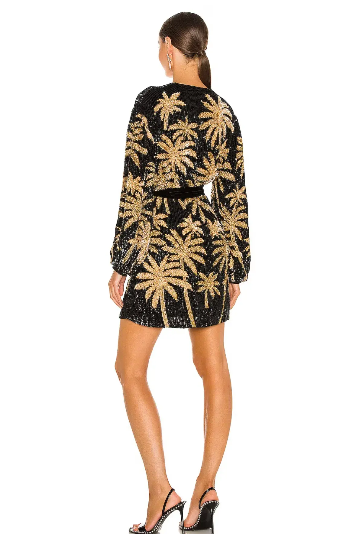 Retrofete Gabrielle Robe Dress in Blac/Gold Palm Size 6 - Image 3