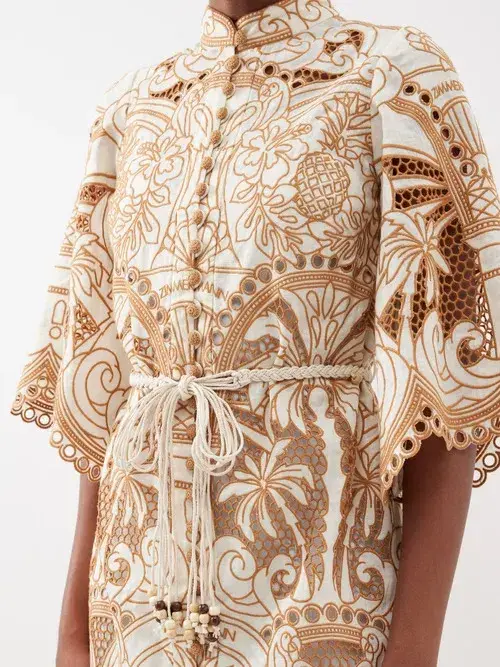 Zimmermann Ginger Embroidered Shirt Dress Ivory/Tan Size 0P/Au 6 - Image 2