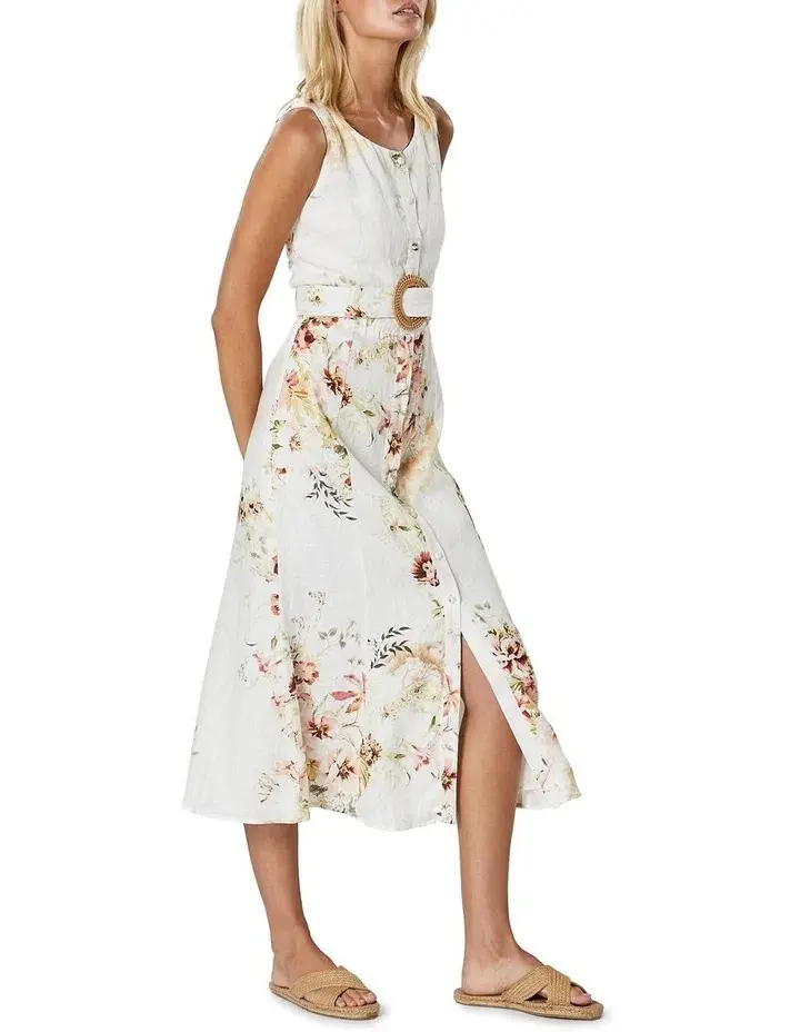 Winona Delphiniums Button Midi Dress Floral Size 6 - Image 2