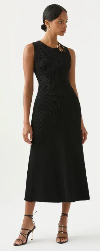 Aje Crescent Knit Midi Dress Black Size 12 / L for rent on The Volte - main image