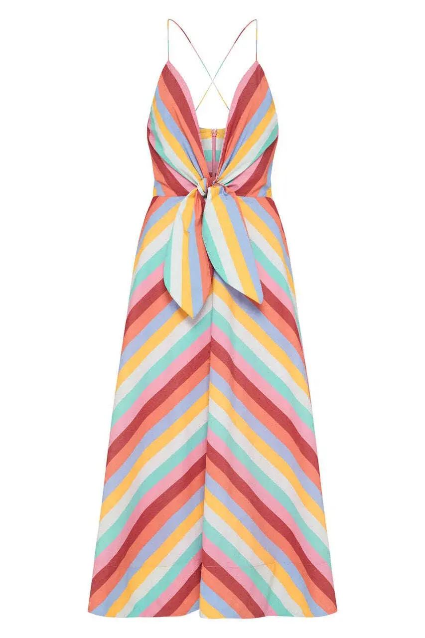 Rebecca Vallance Lolita Tie Midi Dress in Multi Colour Print Size 14 - Image 3