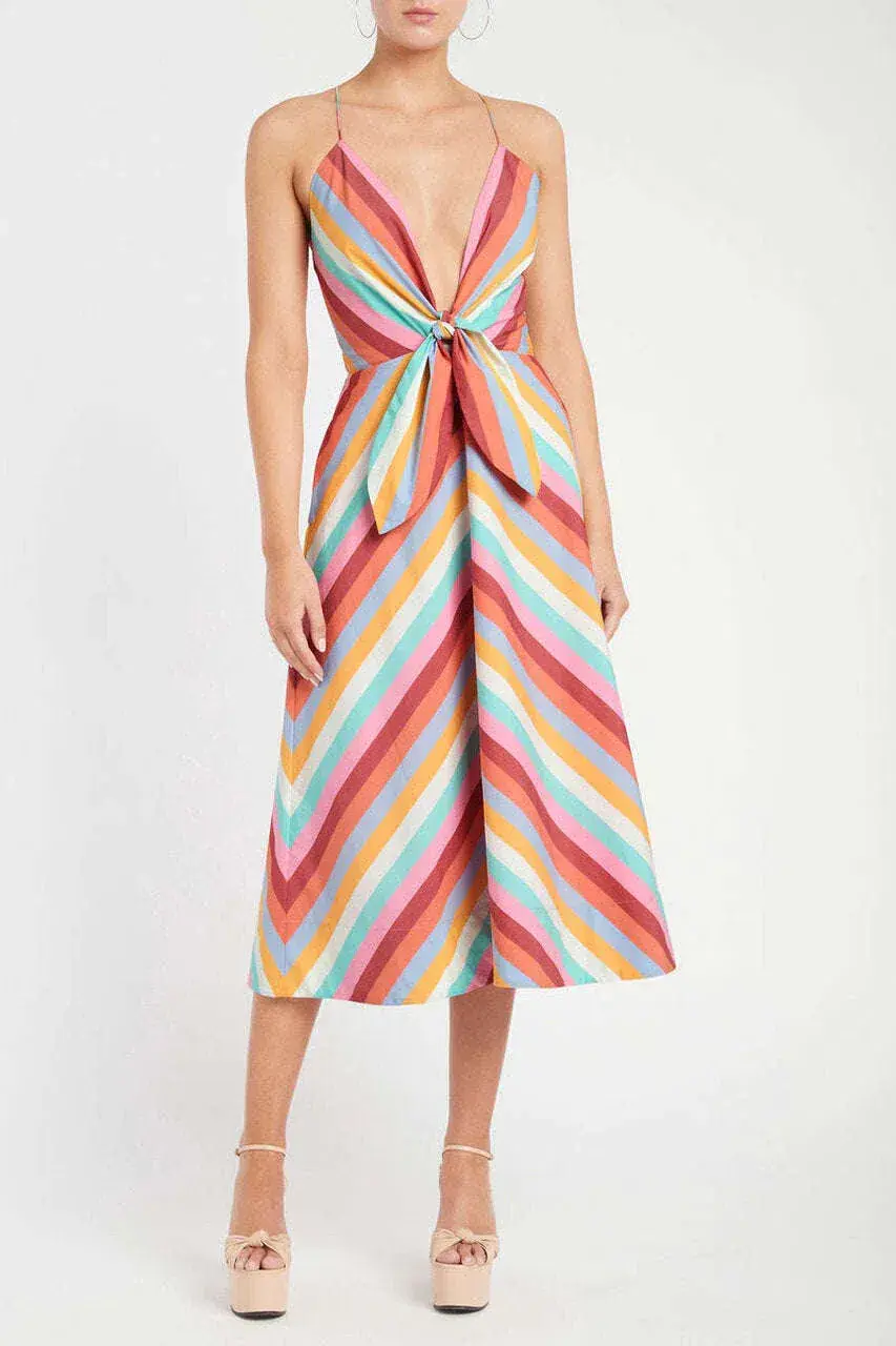 Rebecca Vallance Lolita Tie Midi Dress in Multi Colour Print Size 14 - Image 1