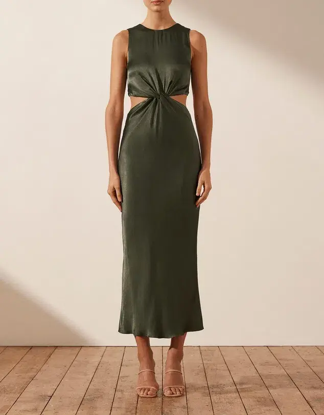 Shona Joy Giorgia Twist Front Sleeveless Midi Dress Forest Size 10 - Image 1
