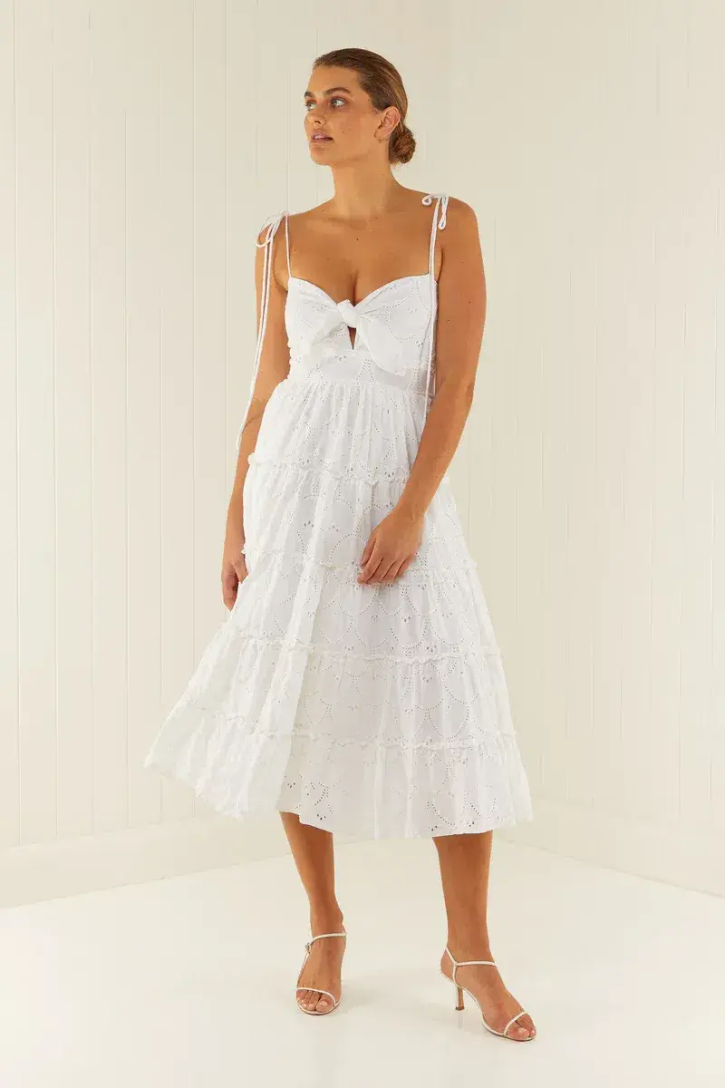 Palm Noosa James Midi Dress in White Linen Size 12 - Image 3