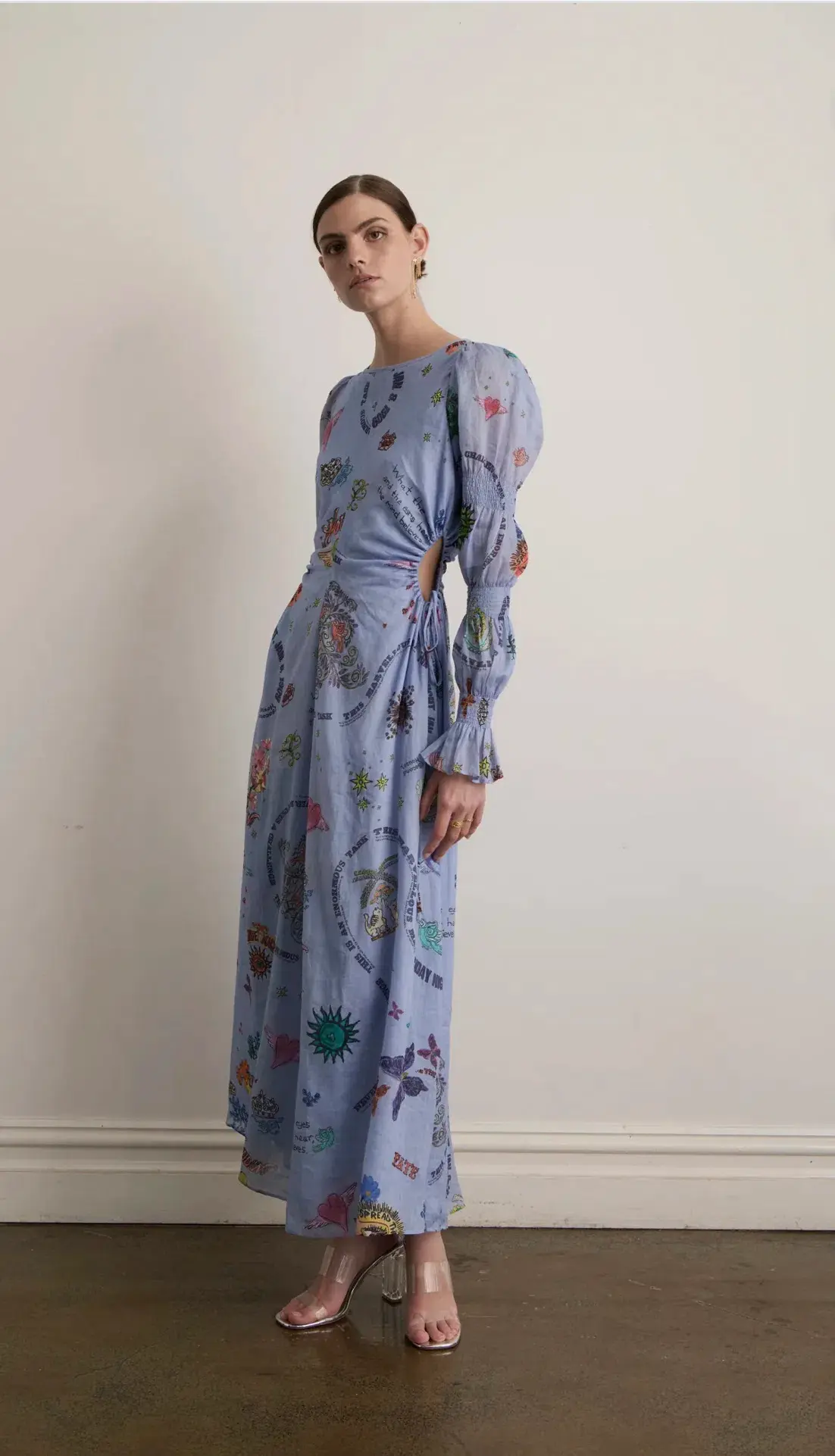 Kate Ford Caracus Cut Out Gown Multi Print Size 10 - Image 3
