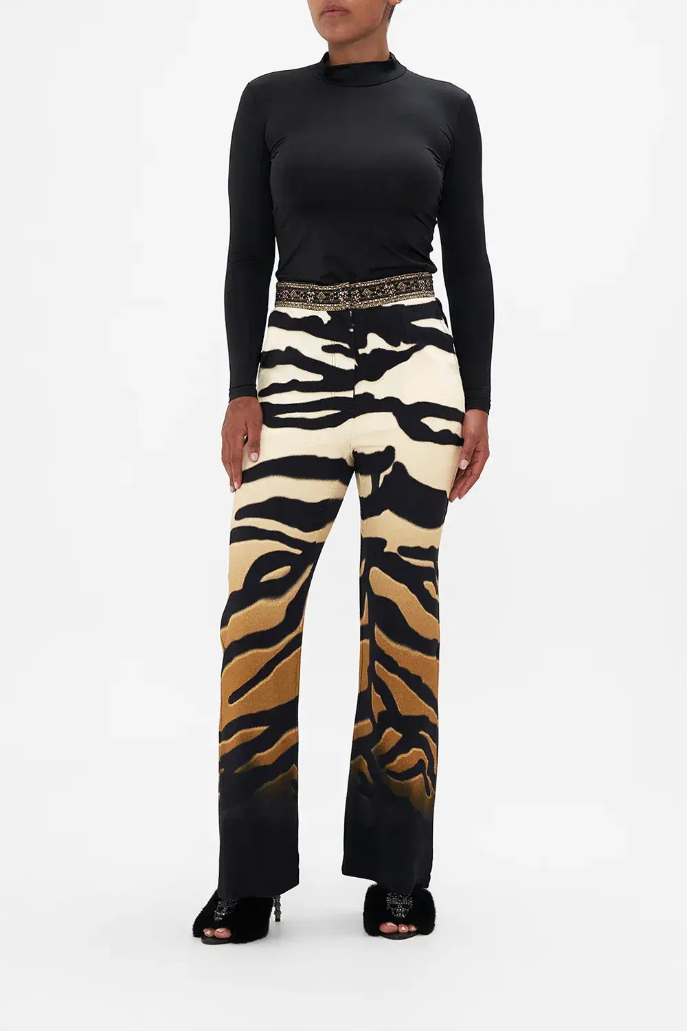 Camilla Full Length Flared Pant Tame My Tiger Print Size L / AU 14 - Image 5