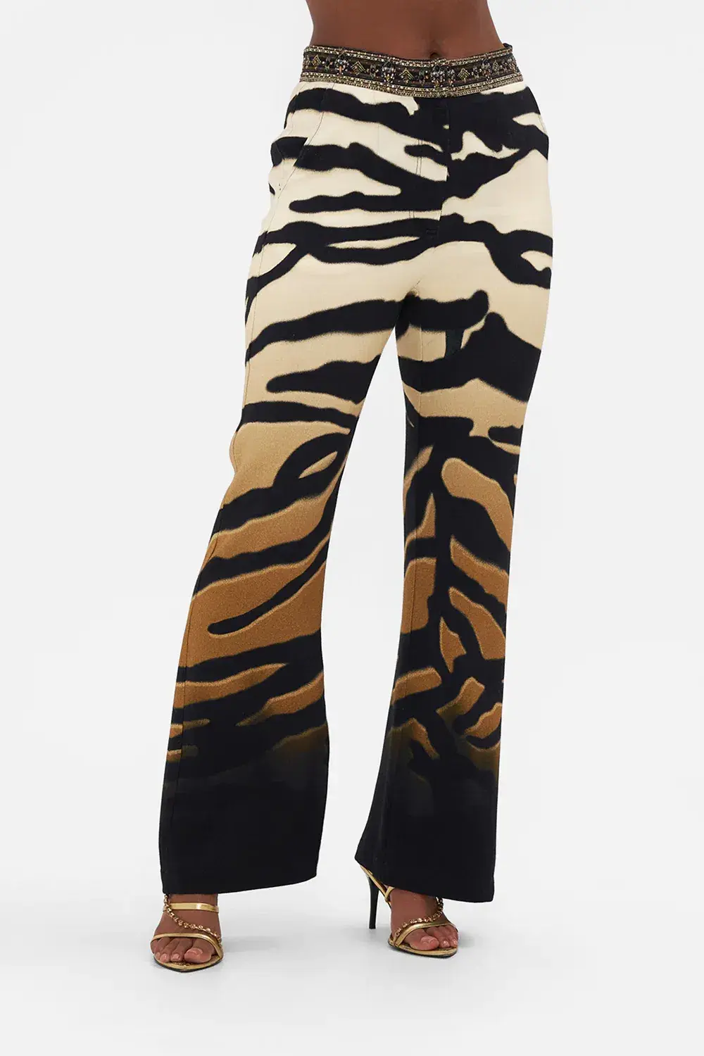 Camilla Full Length Flared Pant Tame My Tiger Print Size L / AU 14 - Image 4