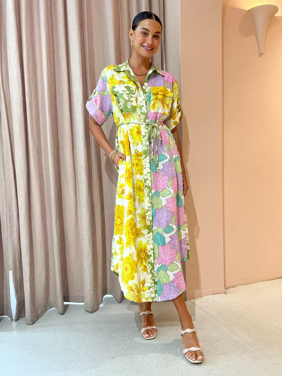 Alemais Elora Patchwork Shirtdress Multi Floral Size 6 for rent on The Volte - main image