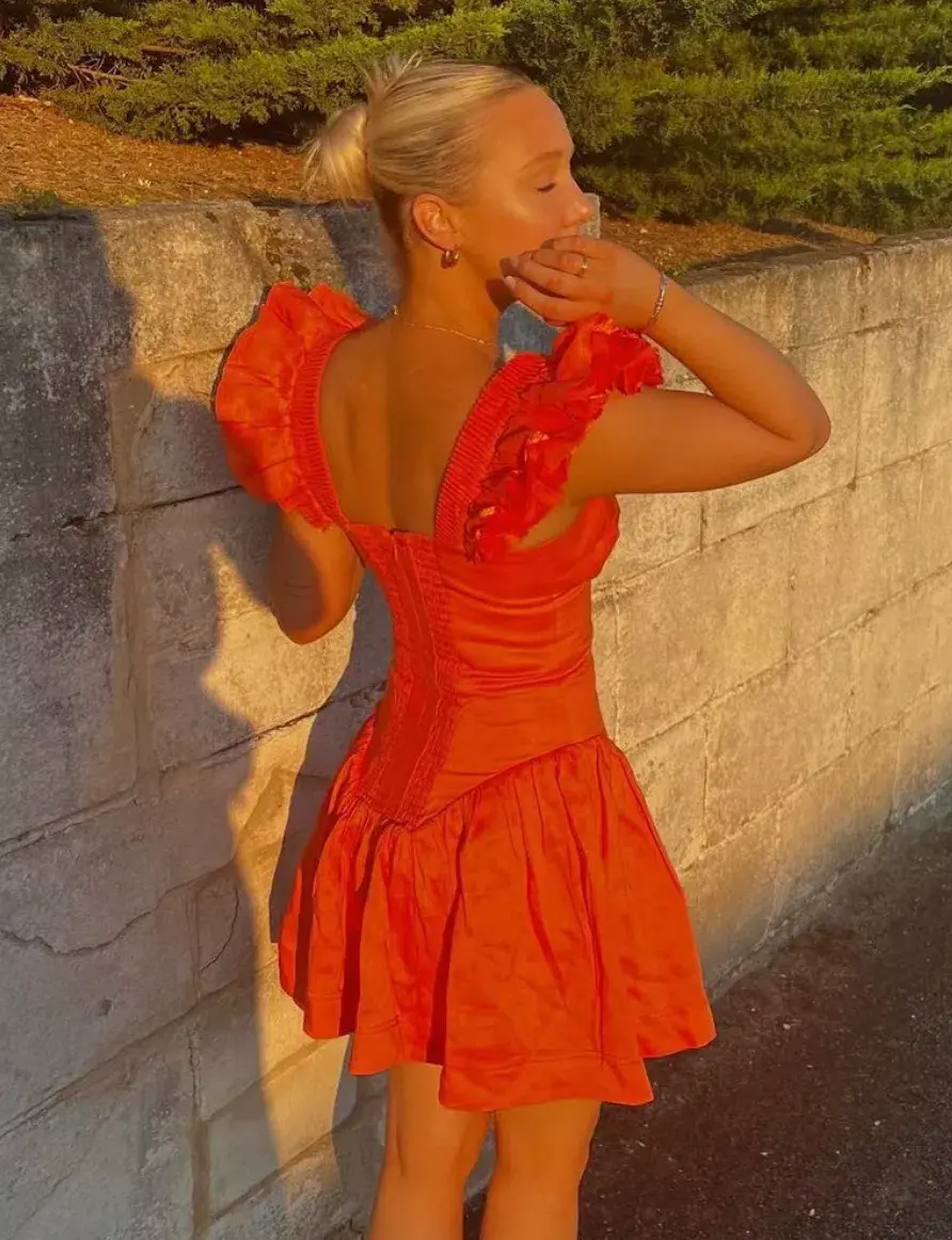 Aje Simone Frill Sleeve Mini Dress Orange Size 8 - Image 4