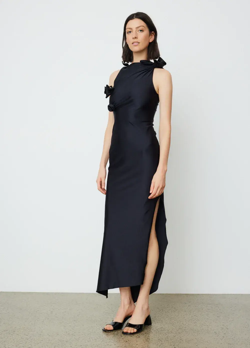 Coperni Asymmetric Flower Gown Floor Length Black Size L/Au 10 - Image 2