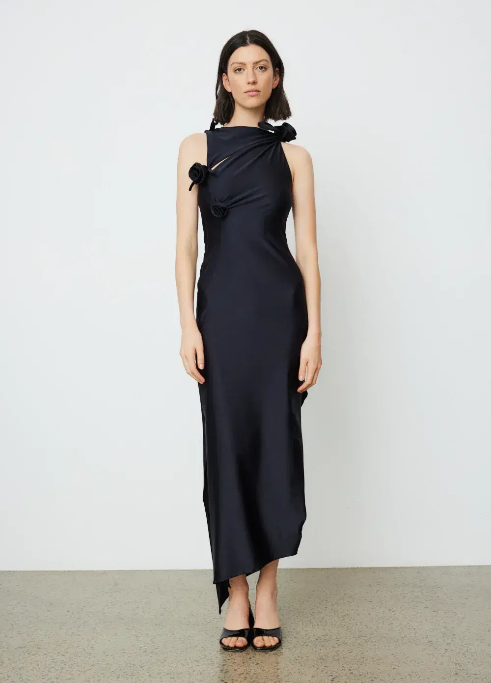 Coperni Asymmetric Flower Gown Floor Length Black Size L/Au 10 - Image 1