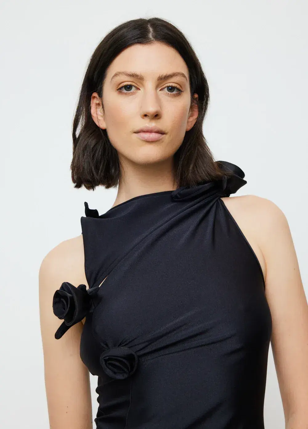 Coperni Asymmetric Flower Gown Floor Length Black Size L/Au 10 - Image 4