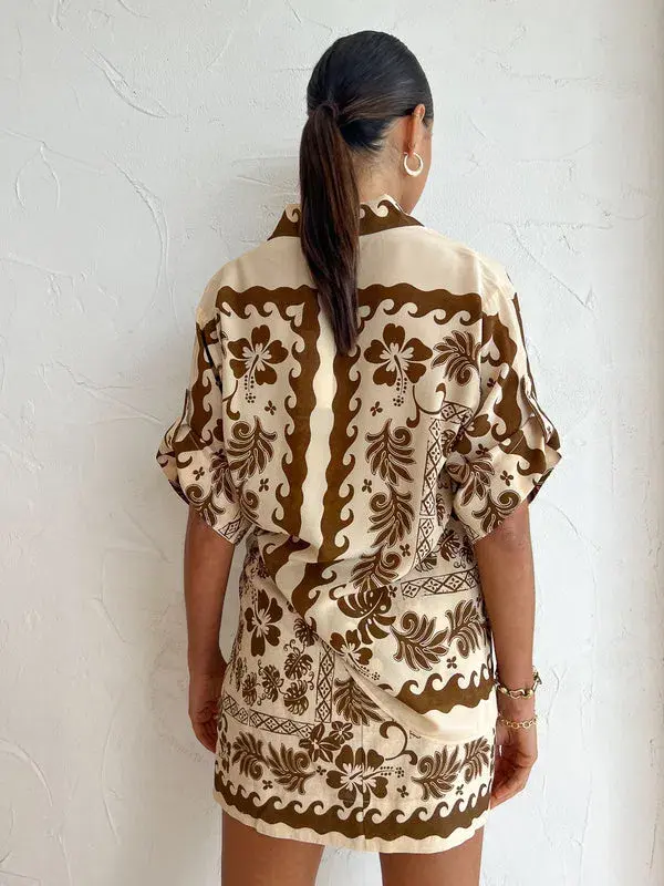 Alemais Tropic Shirt and Sarong Set Choc / Cream Size 10 - Image 3