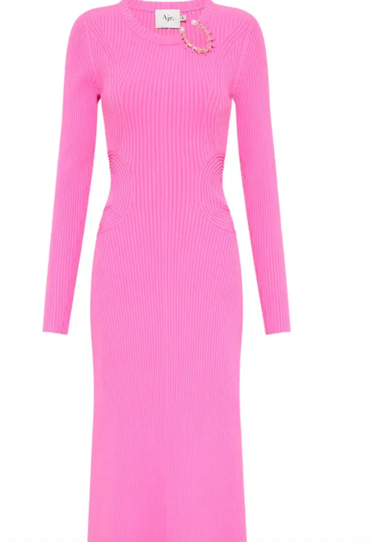 AJE Crescent Knit Midi Dress Pink Size XS/AU 8  - Image 4
